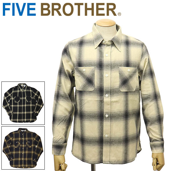 正規取扱店 FIVE BROTHER (ファイブブラザー) 152100 ライトフランネル 長袖チェックシャツ 全3色
