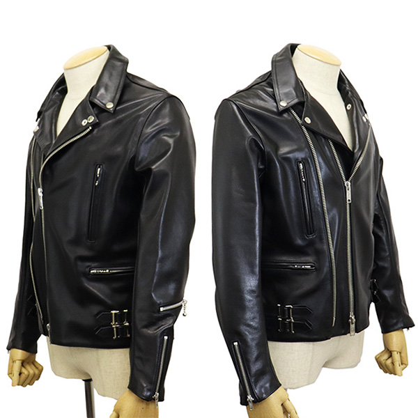 正規取扱店 666 LEATHER WEAR LJM-1TFTW タイトフィット ツイントラック U.K. サイドベルト ライダースジャケット 日本製  BLACK