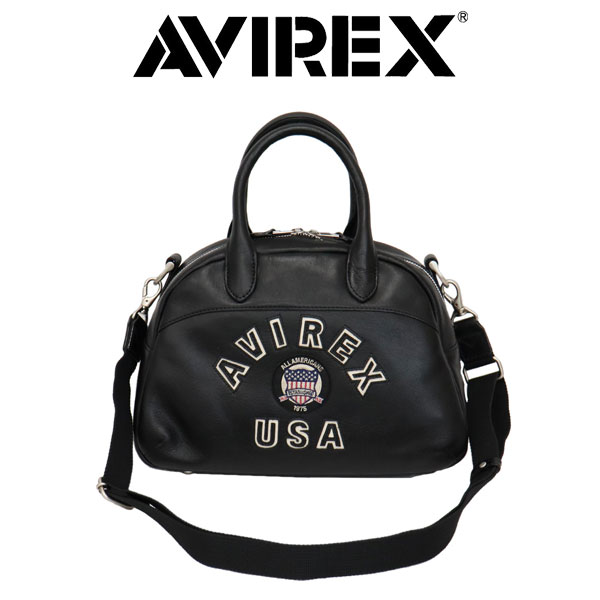 正規取扱店 AVIREX (アヴィレックス) AVX5625 BULTO VARSITY LEATHER MINI BOSTON BAG 2Way  バーシティー レザー ミニ ボストン/ショルダーバッグ 10BLACK