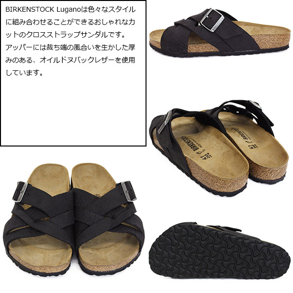 正規取扱店 BIRKENSTOCK (ビルケンシュトック) 1017465 LUGANO ルガーノ オイルドヌバックレザー サンダル レギュラー幅  CAMBERRA OLD BLACK BI160