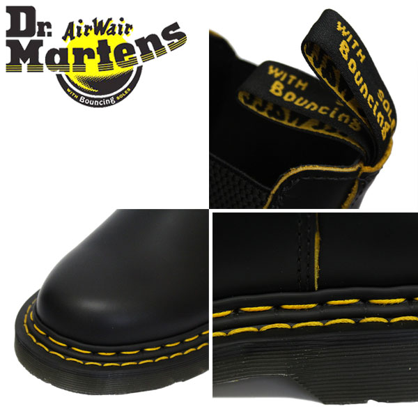 正規取扱店 Dr.Martens (ドクターマーチン) 27001032 2976 DOUBLE STITCH ダブルスステッチ チェルシー  サイドゴア レザーブーツ BLACK x YELLOW