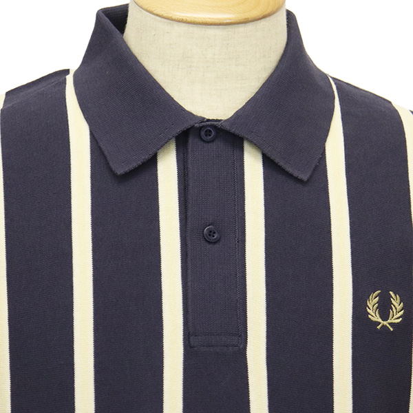 正規取扱店 FRED PERRY (フレッドペリー) F1886 KNITTED STRIPE SHIRT ニットストライプシャツ 031DARK  GRAPHITE FP488