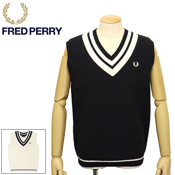 正規取扱店 FRED PERRY (フレッドペリー) K5540 Striped Trim V Neck Tank チルデンニットベスト FP513  全2色