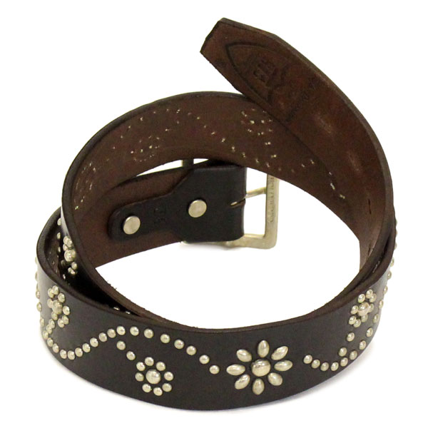 正規取扱HTC（Hollywood trading Company) #24 FLOWER BELT(フラワーベルト)　ブラックレザー×シルバースタッズ