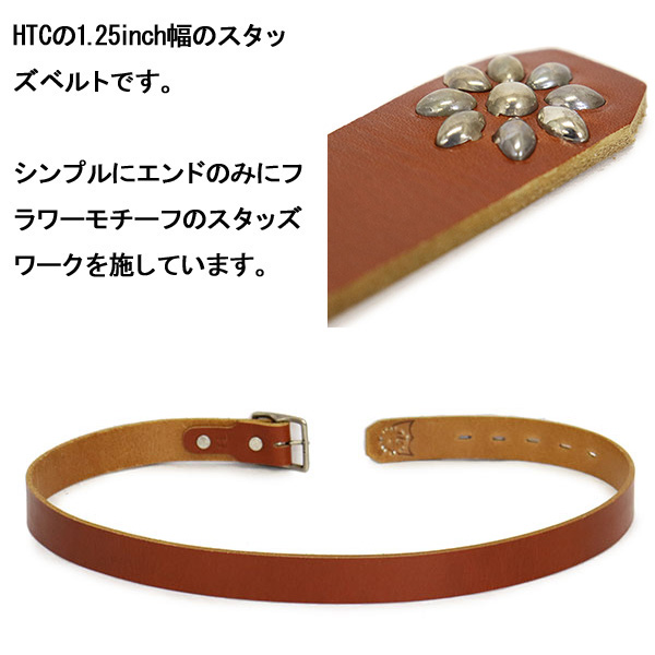 ⭐️HTC⭐️ イエローストーン&ブラスフラワースタッズ⭐️ナローベルト⭐️36 ⭐️美品⭐️HTC ナローベルト⭐️フラワーオールブラック