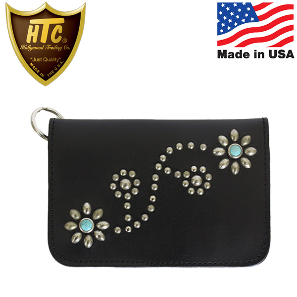 正規取扱店 HTC(Hollywood Trading Company) T-2 Wallet #125W ミディアムウォレット  ブラックレザーxシルバースタッズxターコイズ