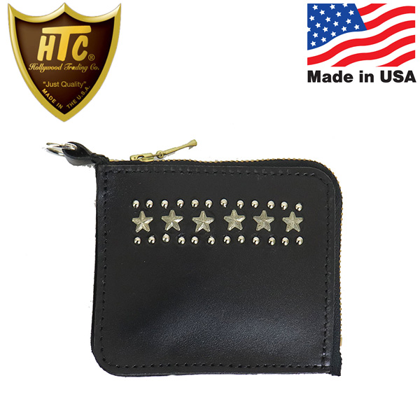 正規取扱店 HTC(Hollywood Trading Company) T-5 Wallet #Around Star Studs カードケース  ブラックレザーxシルバースタッズ