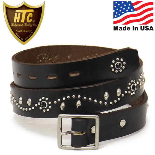 正規取扱店 HTC(Hollywood Trading Company) Belt #SN-32 Stone 1.25 W/End 1.25インチ  ベルト ブラックレザーxシルバースタッズxブラックストーン