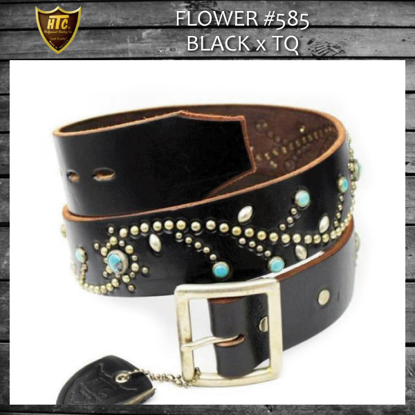 正規取扱HTC(Hollywood Trading Company) #585TQ Flower Silver Studs  Belt(フラワーシルバースタッズベルト) ブラックレザーxターコイズ