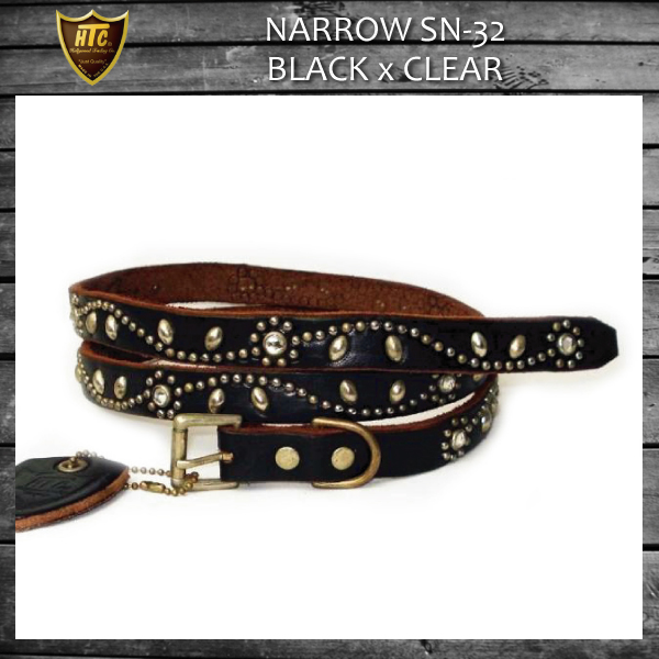 正規取扱HTC(Hollywood Trading Company)　SN-32　Narrow Studs  Belt(ナロースタッズベルト）ブラックレザー×クリアーストーン