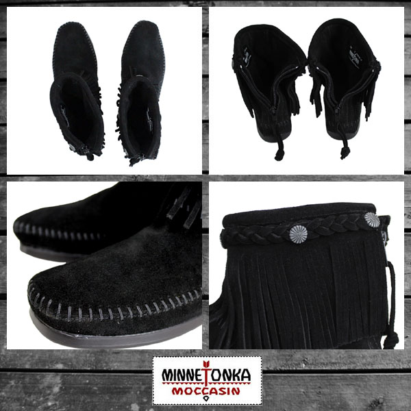 sale セール 正規取扱店 MINNETONKA(ミネトンカ) Hi Top Back Zip Boot(ハイトップ バックジップブーツ)#299  BLACK レディース MT013