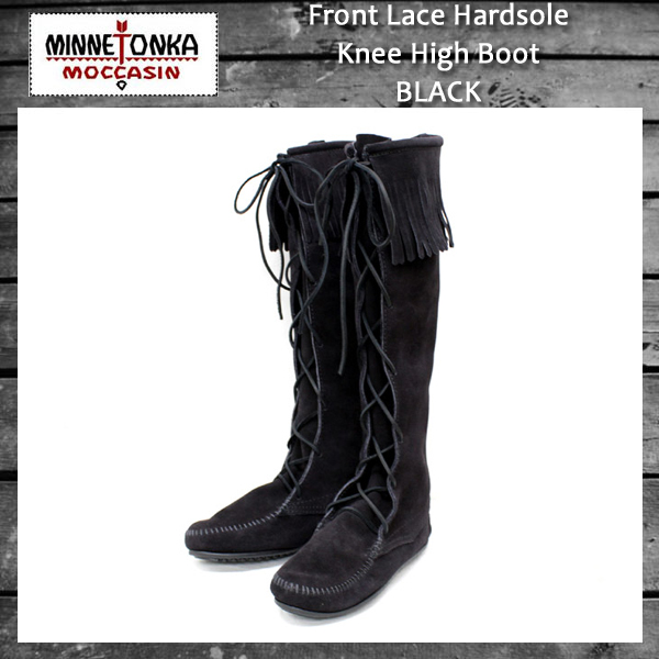 正規取扱店 MINNETONKA(ミネトンカ) Front Lace Hardsole Knee High Boot(フロントレースニーハイブーツ)#1429 BLACK MT051