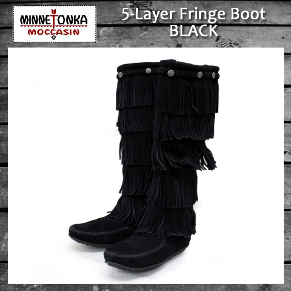 正規取扱店 MINNETONKA(ミネトンカ)5-Layer Fringe Boot(5レイヤーフリンジブーツ)#1659 BLACK レディース MT058