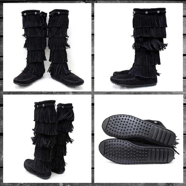 正規取扱店 MINNETONKA(ミネトンカ)5-Layer Fringe Boot(5レイヤーフリンジブーツ)#1659 BLACK レディース MT058