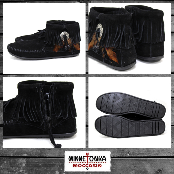 正規取扱店 MINNETONKA(ミネトンカ) Concho Feather Side Zip Boot(コンチョフェザーサイドジップブーツ)#520 BLACK レディースMT045