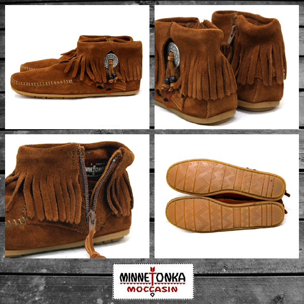 正規取扱店 MINNETONKA(ミネトンカ) Concho Feather Side Zip Boot(コンチョフェザーサイドジップブーツ)#522 BROWN レディースMT046