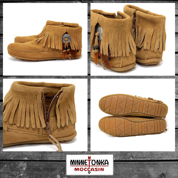 正規取扱店 MINNETONKA(ミネトンカ) Concho Feather Side Zip Boot(コンチョフェザーサイドジップブーツ)#527T TAUPE レディースMT047
