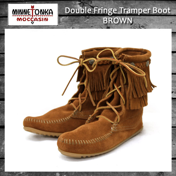 正規取扱店 MINNETONKA(ミネトンカ)Double FringeTramper Boot(ダブルフリンジ トランパーブーツ)#622 BROWN レディース MT048