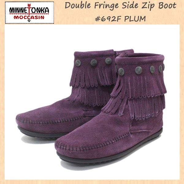 正規取扱店 MINNETONKA(ミネトンカ) Double Fringe Side Zip Boot(ダブルフリンジ サイドジップブーツ) #692F PLUM レディース MT234