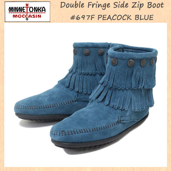 正規取扱店 MINNETONKA(ミネトンカ) Double Fringe Side Zip Boot(フリンジ サイドジップブーツ) #697F PEACOCK BLUE レディース MT234