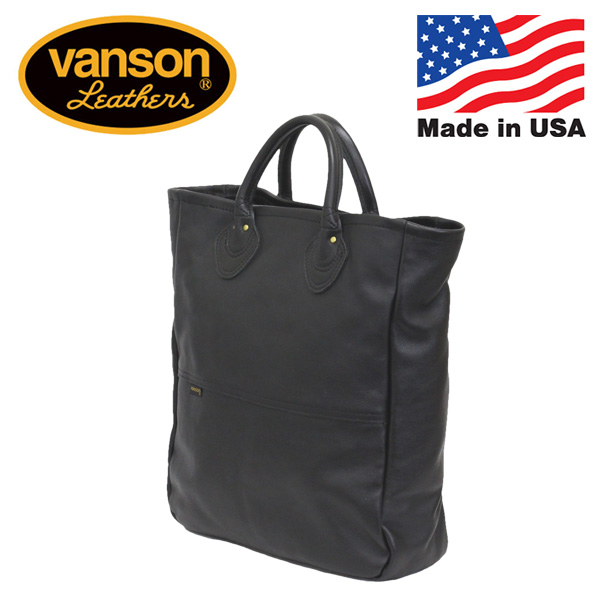 正規取扱店 VANSON (バンソン) SHORT HANDLE SIMPLE TOTE ショートハンドル シンプル レザートートバッグ アメリカ製  BLACK