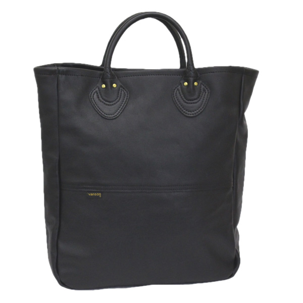 正規取扱店 VANSON (バンソン) SHORT HANDLE SIMPLE TOTE ショートハンドル シンプル レザートートバッグ アメリカ製  BLACK